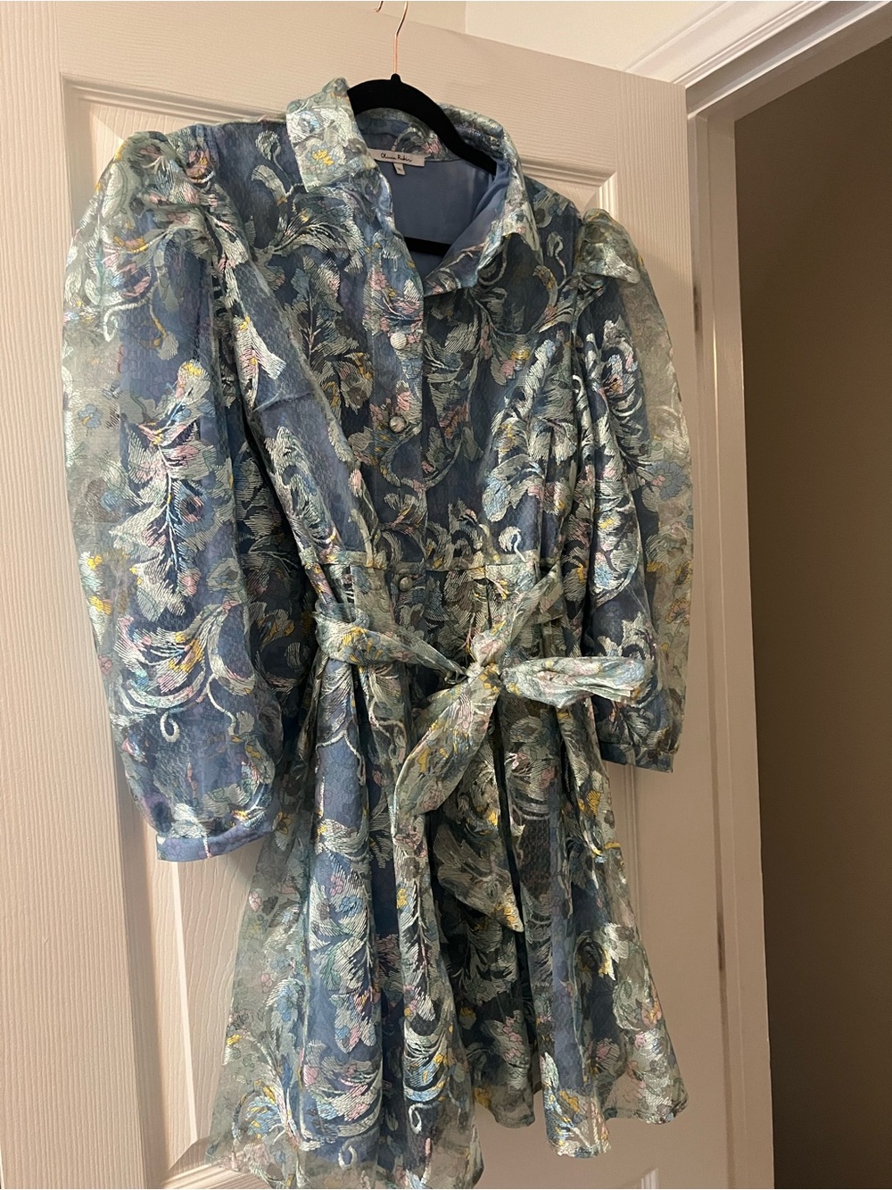 OLIVIA RUBIN Powder Blue floral dress, lined and with a bow